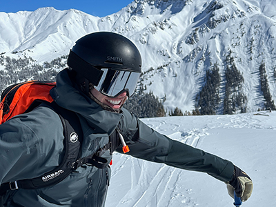 Edwin LaMair skiing on snowy hill