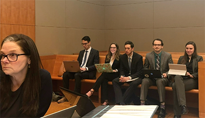 Professor Laura Rovner in court with CRC student attorneys