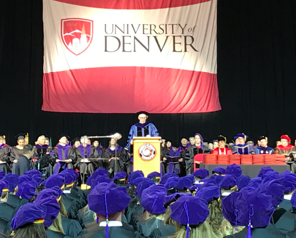 Dean Bruce Smtih speaking at law commencement ceremony