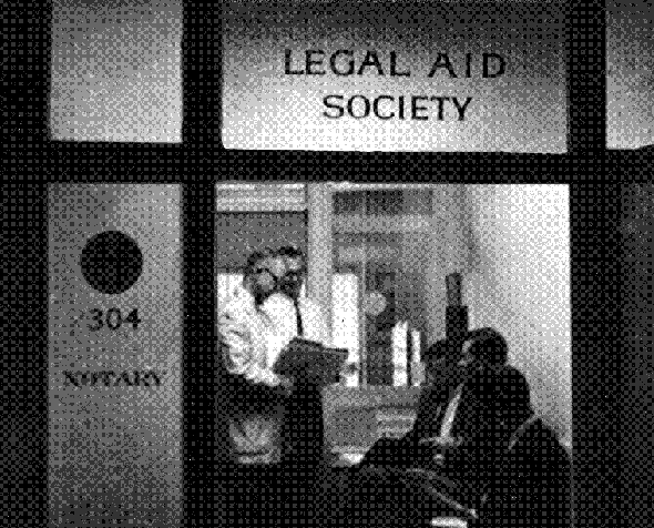 black and white historic photo of legal aid office