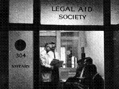 black and white historic photo of legal aid office