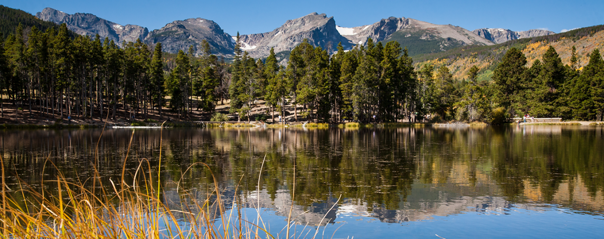 Bear Lake and surrounding mountains in Rocky Mountain National Park, Colorado